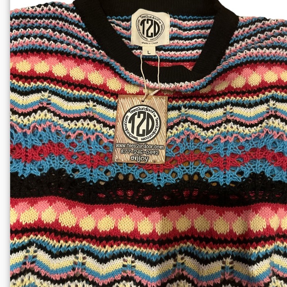 TEES2URDOOR women’s Multi Stripe Macrame Sweater - Picture 7 of 10